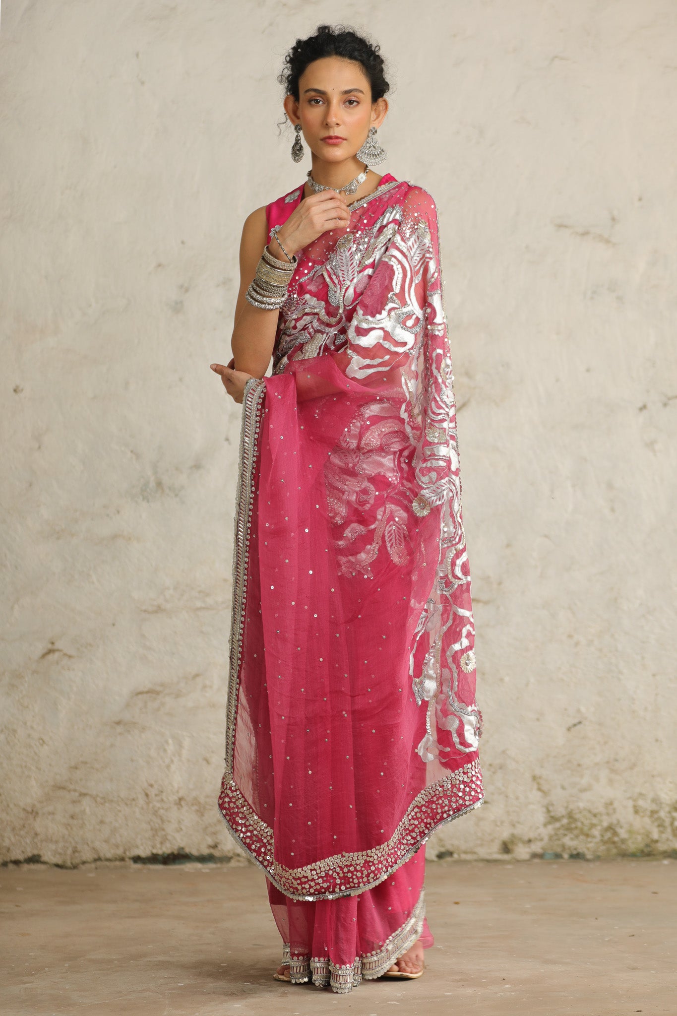 Pink Cosmos - Saree