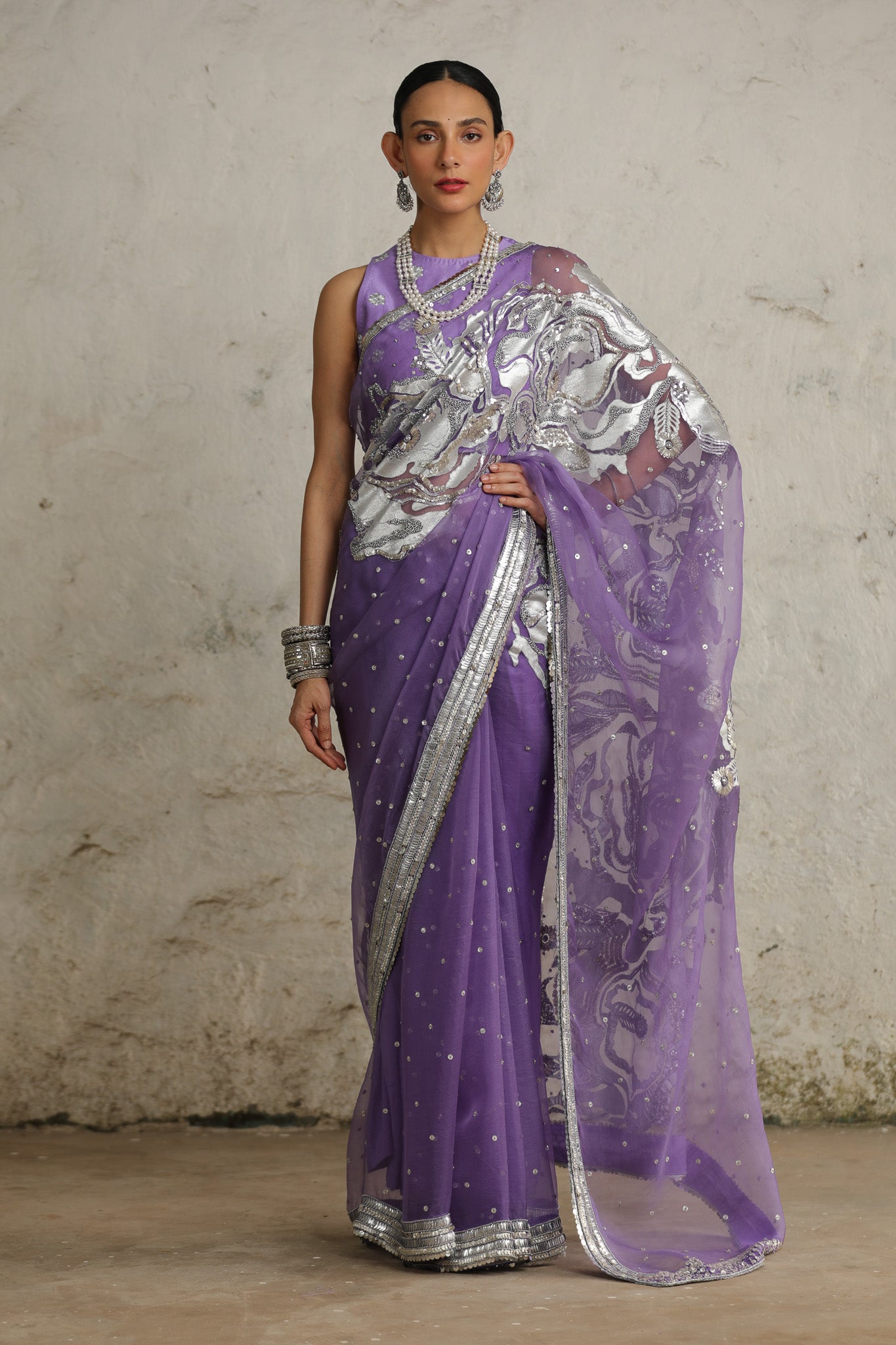 Purple Cosmos - Saree