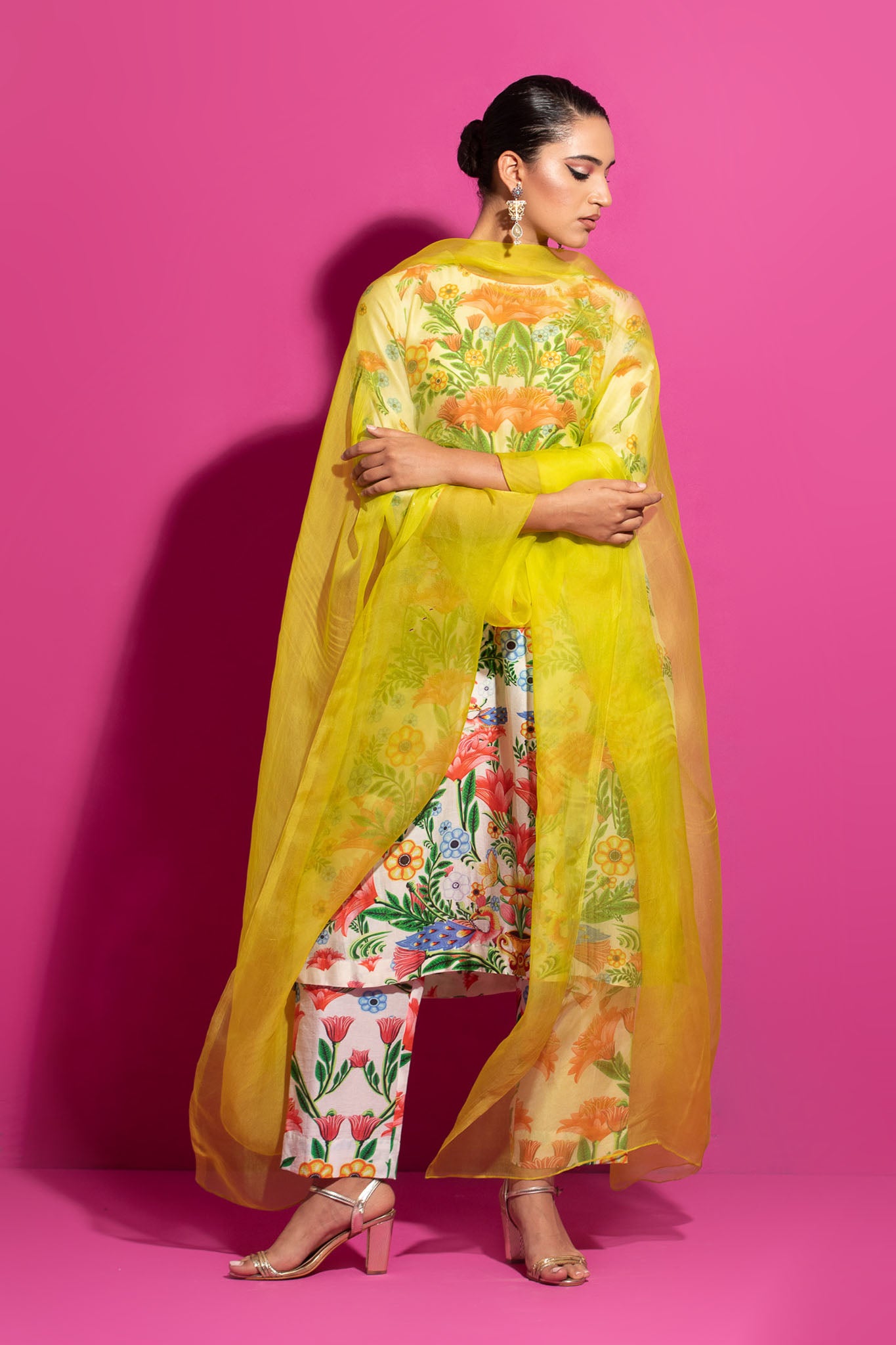 Lime Champa Bagh - Set With Dupatta