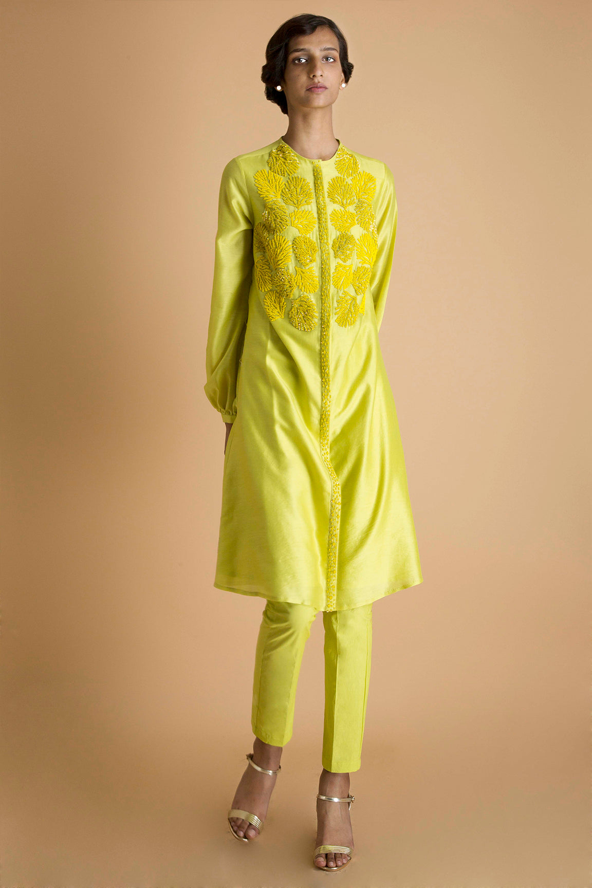 Bright - Embroidered Tunic Set in Chanderi - sakshamneharicka.com