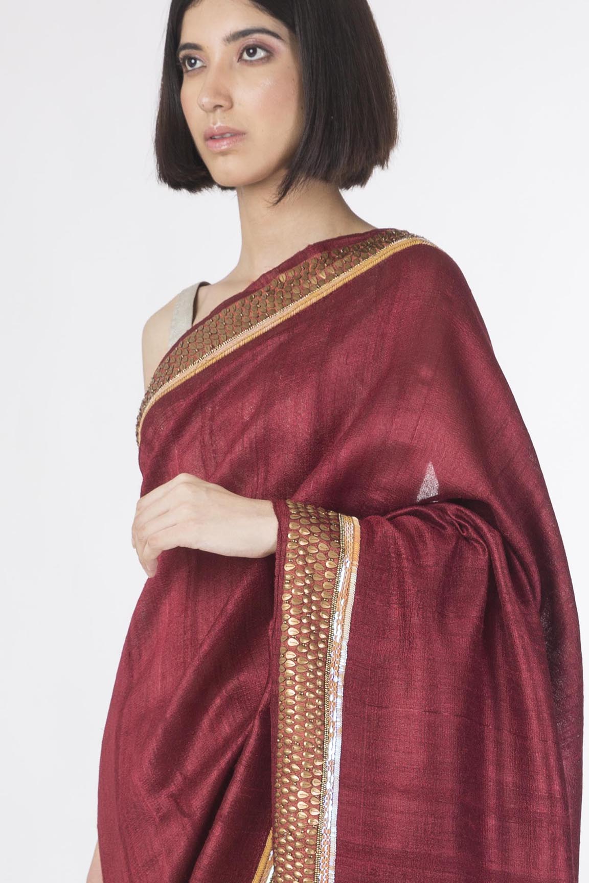 Hand Embroidered Tussar Silk Saree - sakshamneharicka.com