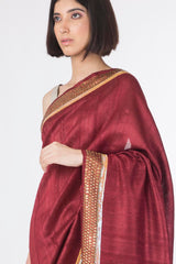 Hand Embroidered Tussar Silk Saree - sakshamneharicka.com