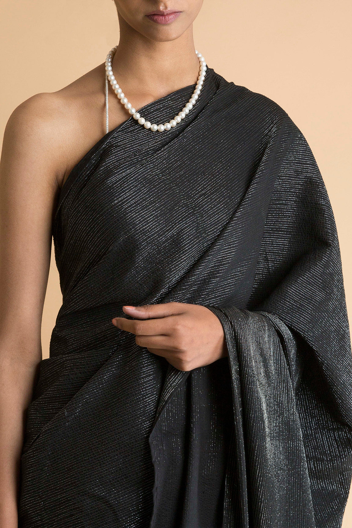 Black Printed & Signature Stripe Sari - Embroidered and Printed Saree - sakshamneharicka.com