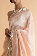 Cora - Hand Embroidered Linen Silk Saree - sakshamneharicka.com