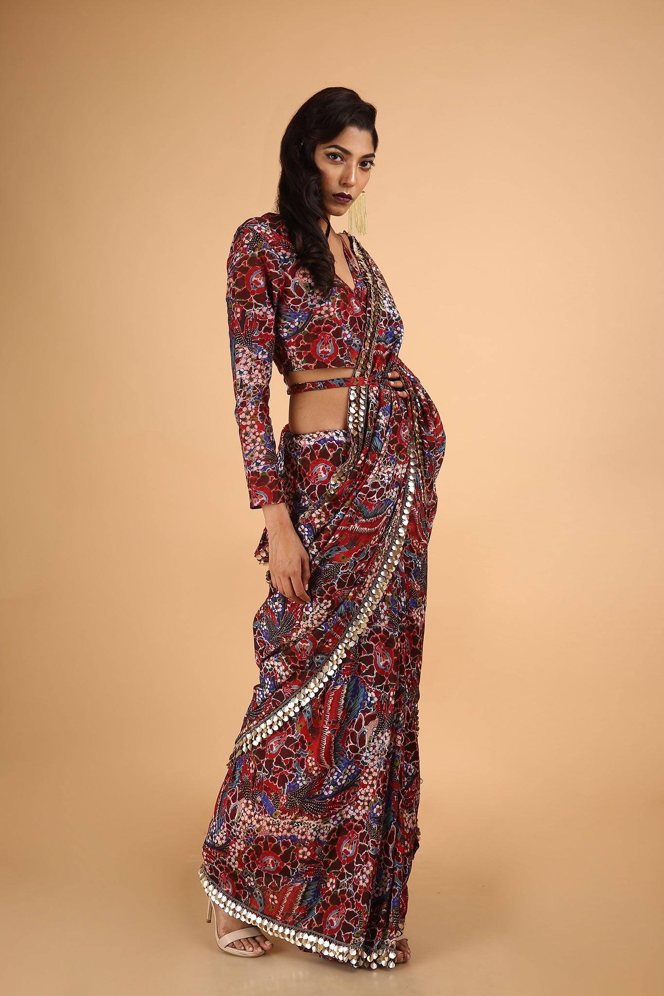 Baaz-e-Gulistaan - Printed and Hand Embroidered Saree in Chanderi - sakshamneharicka.com