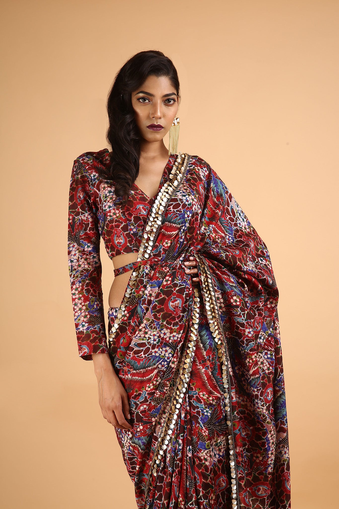 Baaz-e-Gulistaan - Printed and Hand Embroidered Saree in Chanderi - sakshamneharicka.com