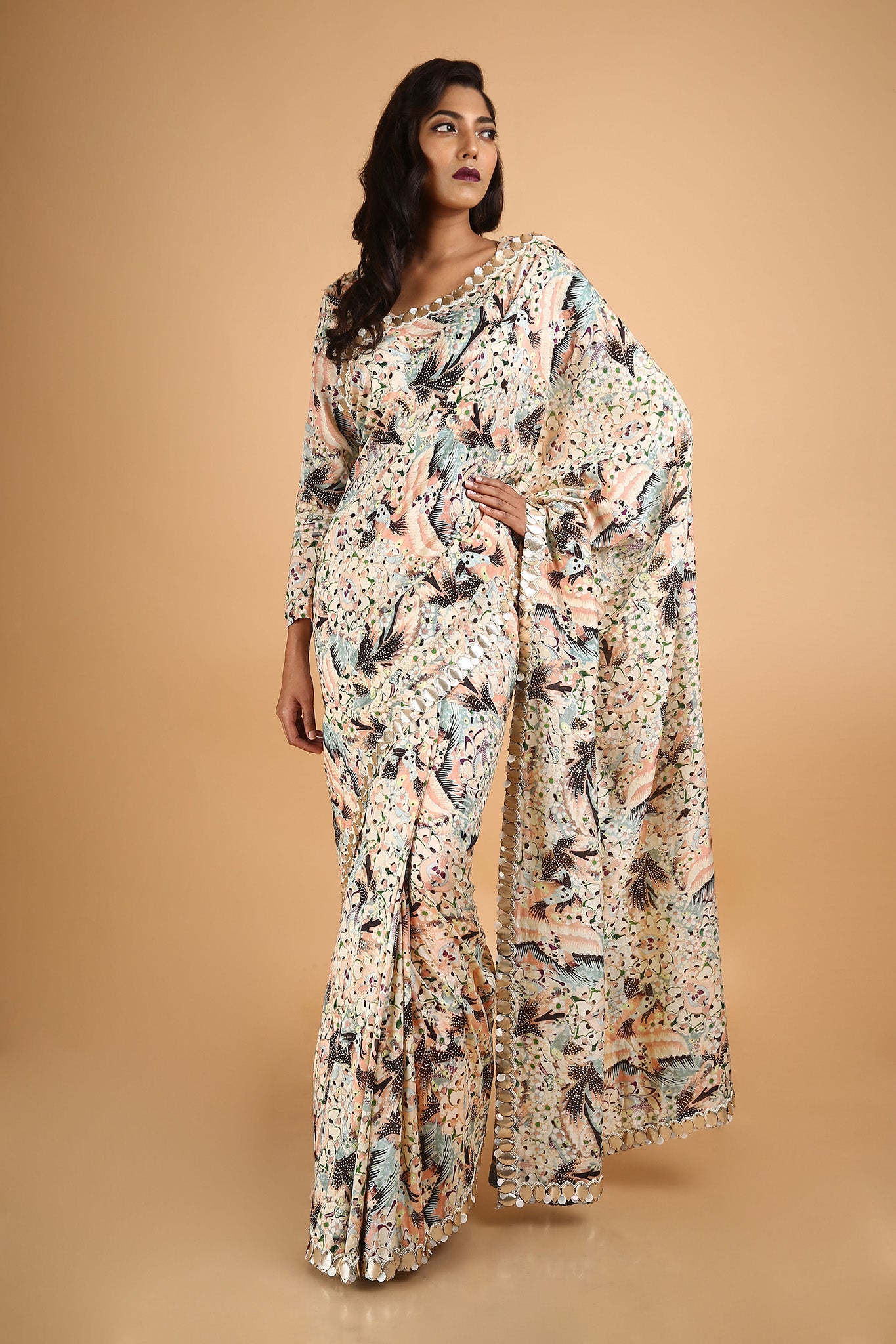 Printed and Embroidered Saree in Chanderi - sakshamneharicka.com