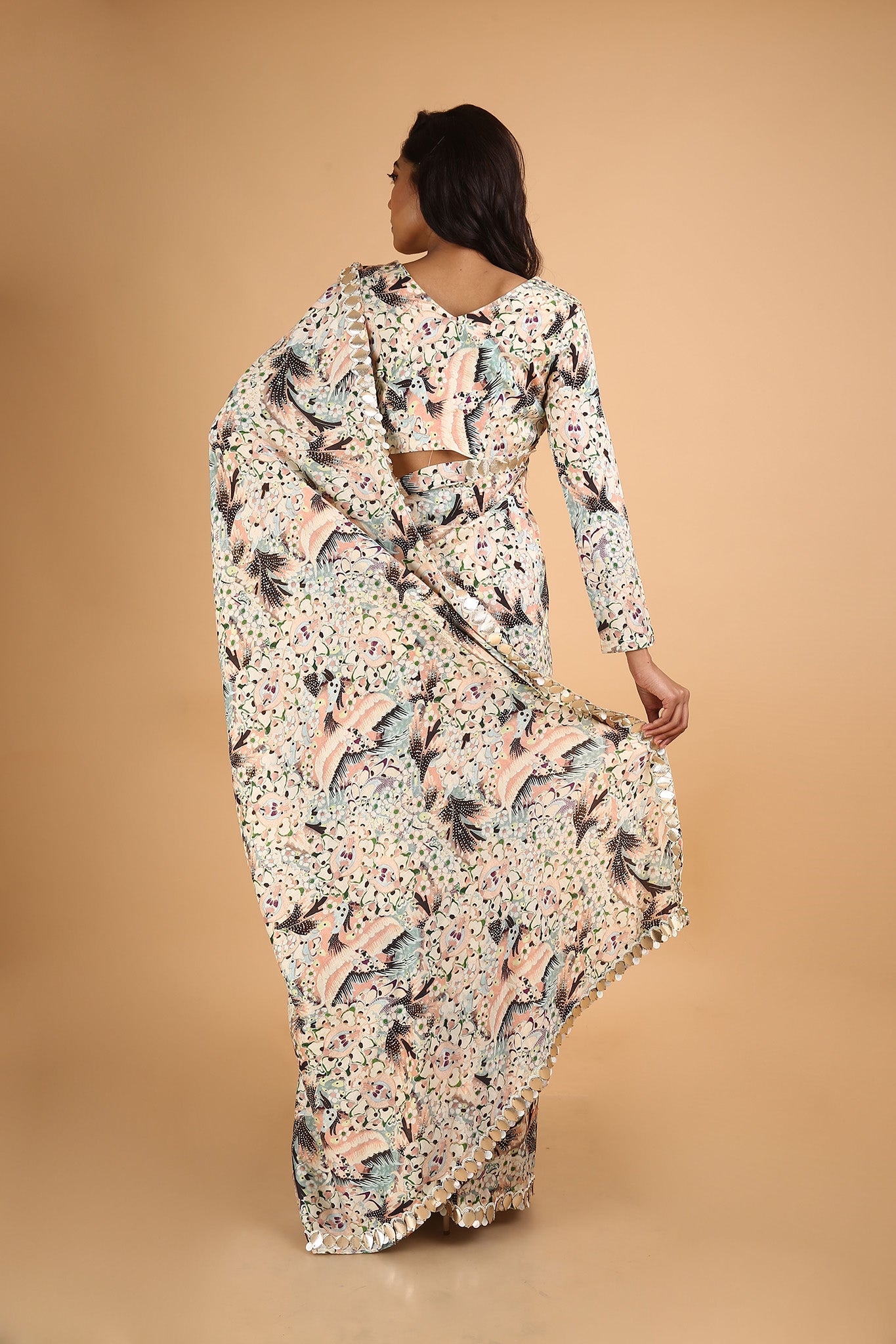 Printed and Embroidered Saree in Chanderi - sakshamneharicka.com