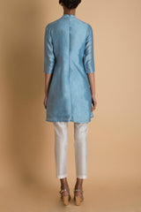 Embroidered Pastel Blue Short Kurta in Chanderi - sakshamnehricka.com