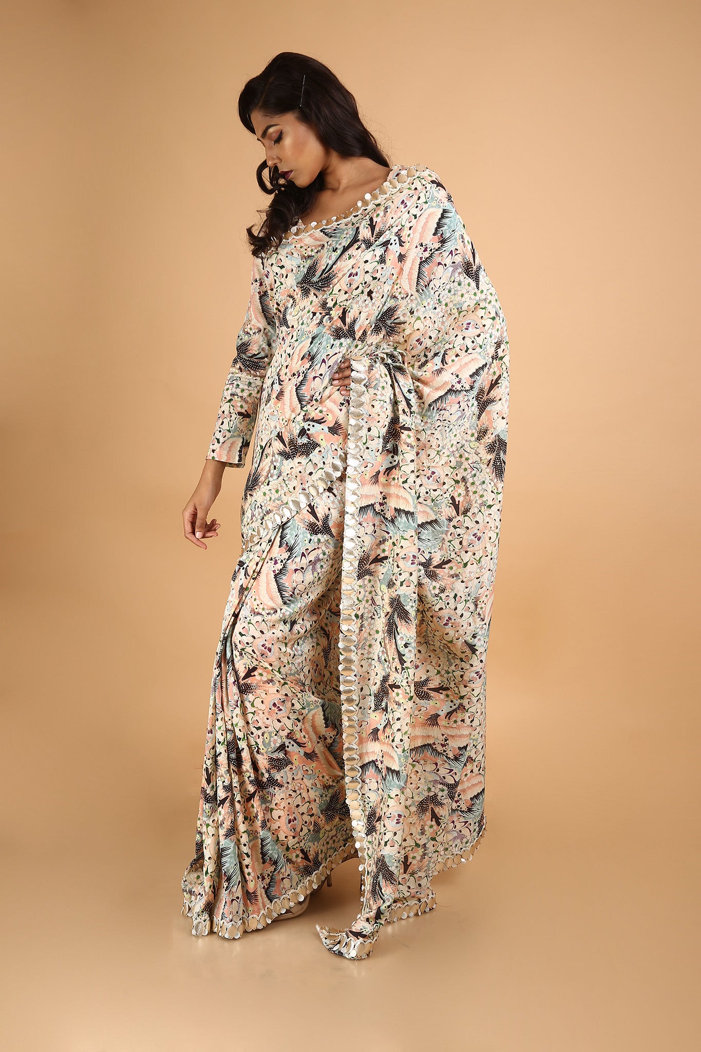 Printed and Embroidered Saree in Chanderi - sakshamneharicka.com