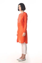 Aali - Hand Embroidered Chanderi Tunic - sakshamneharicka.com