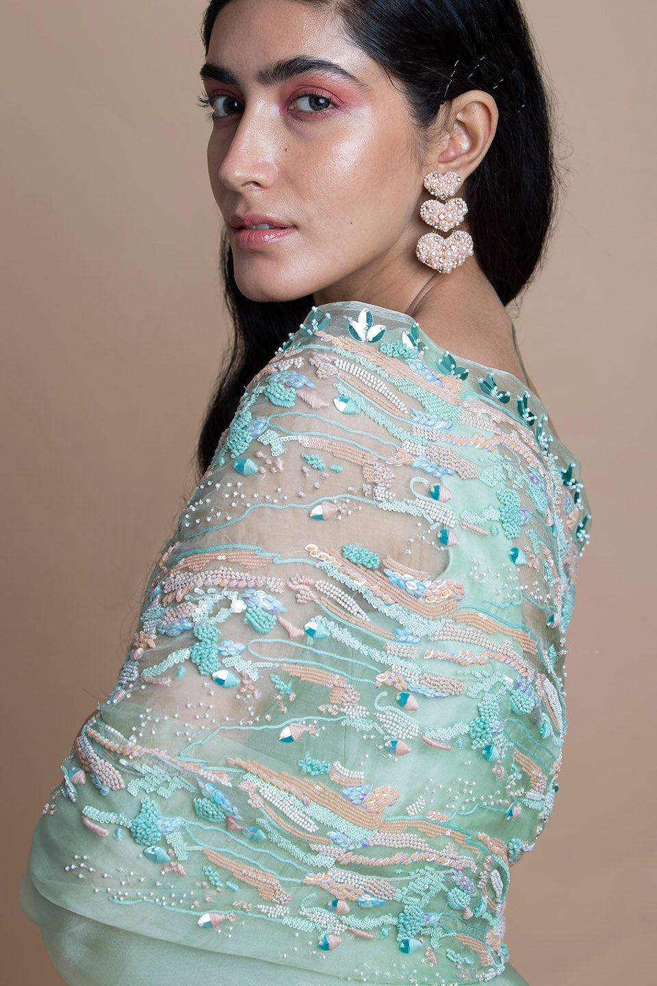 Neo Mint in Silk Organza - Saree