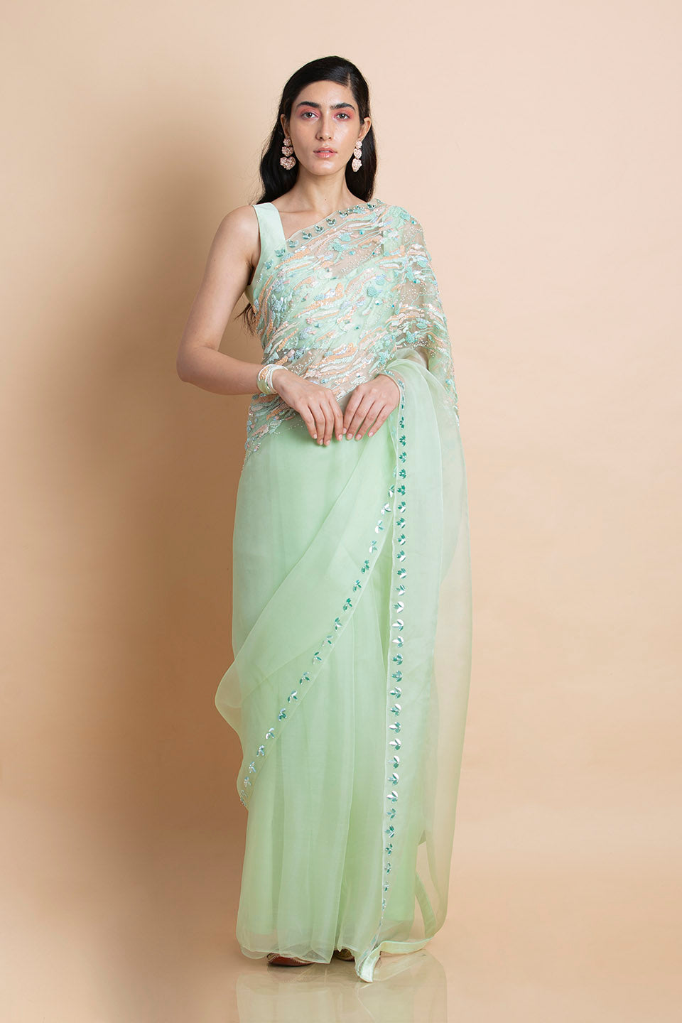 Neo Mint in Silk Organza - Saree