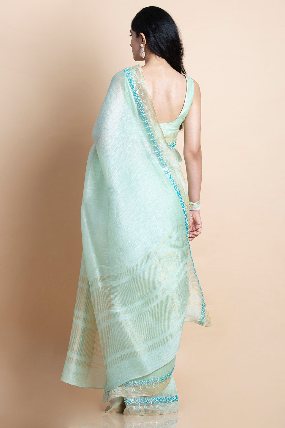Neo Mint in Linen Silk - Saree