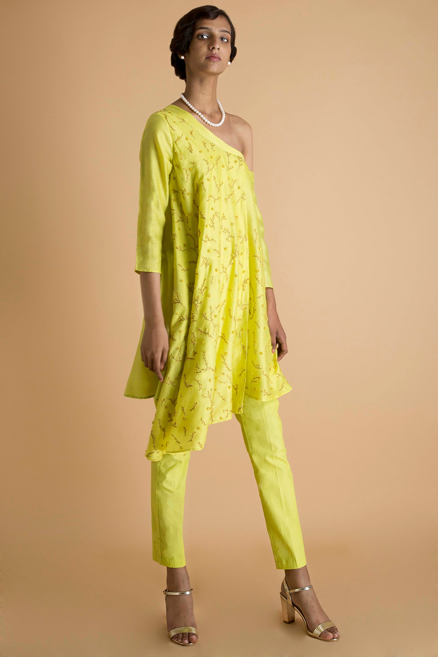 Yellow Embroidered Tunic Set