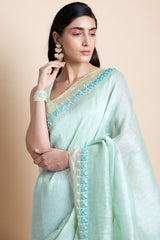 Neo Mint in Linen Silk - Saree