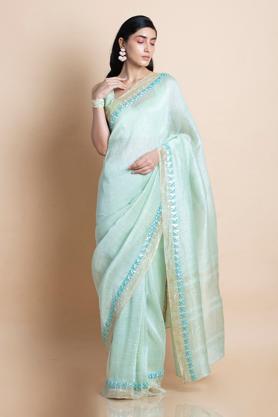 Neo Mint in Linen Silk - Saree