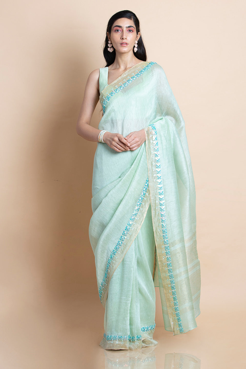 Neo Mint in Linen Silk - Saree