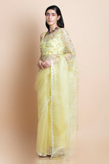 Lime Yellow in Silk Organza - Saree