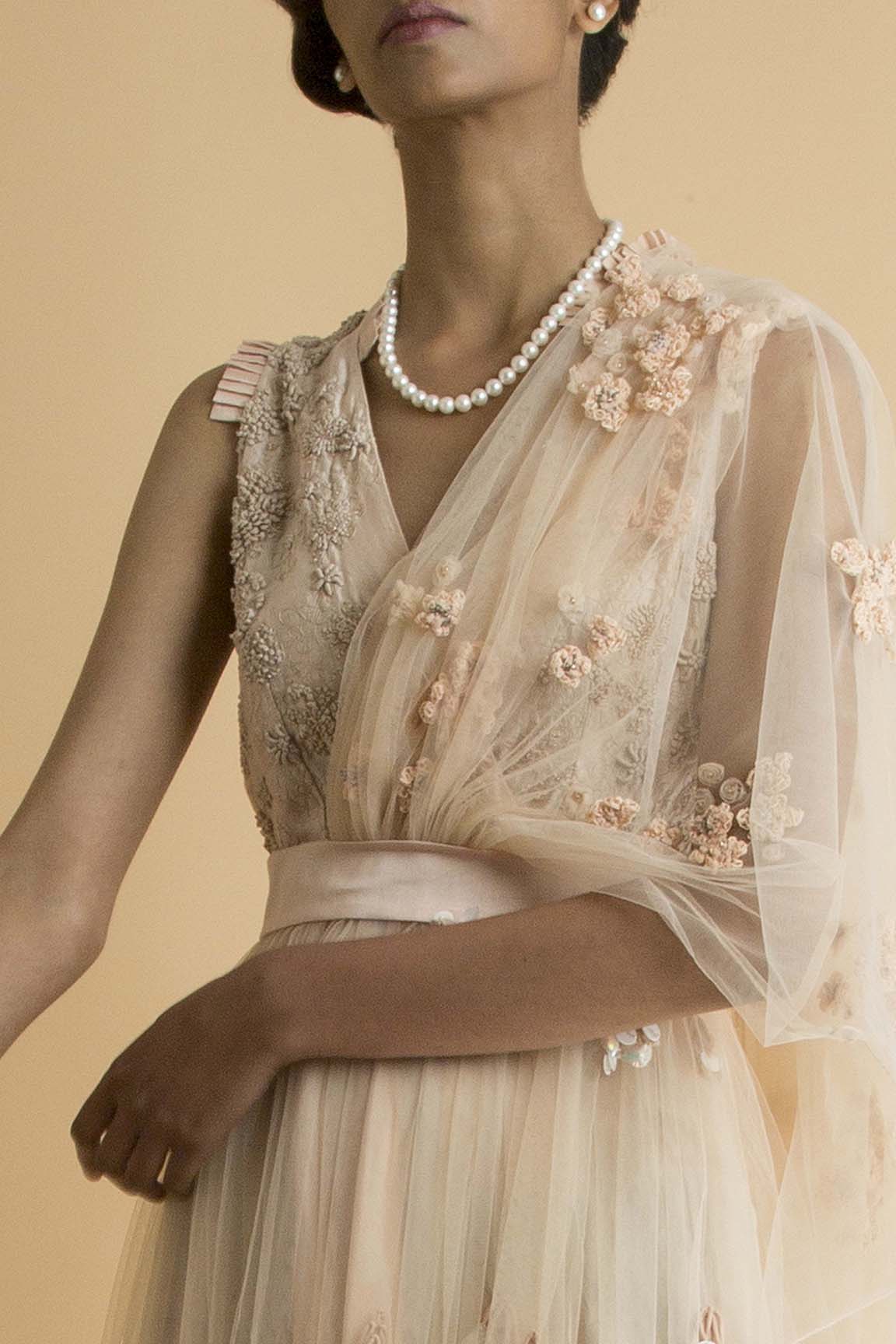 Peach Embroidered Sheer Dress