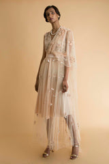 Peach Embroidered Sheer Dress