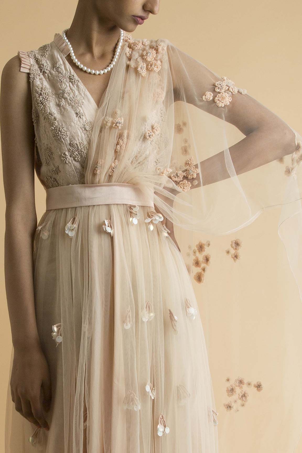 Peach Embroidered Sheer Dress