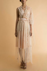 Peach Embroidered Sheer Dress