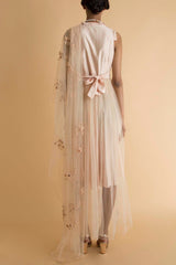 Peach Embroidered Sheer Dress