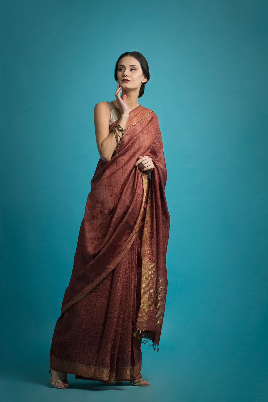 Rajani - Handwoven Embroidered Tussar Silk Saree - sakshamneharicka.com