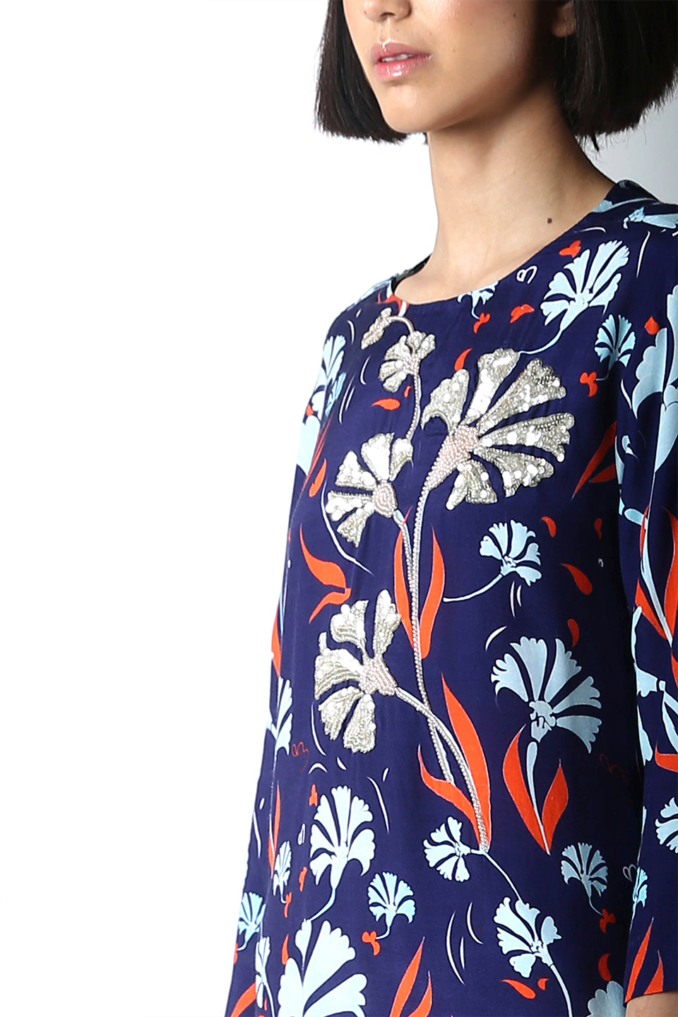 Printed and Embroidered Kurta in Cotton Silk - sakshamneharicka.com