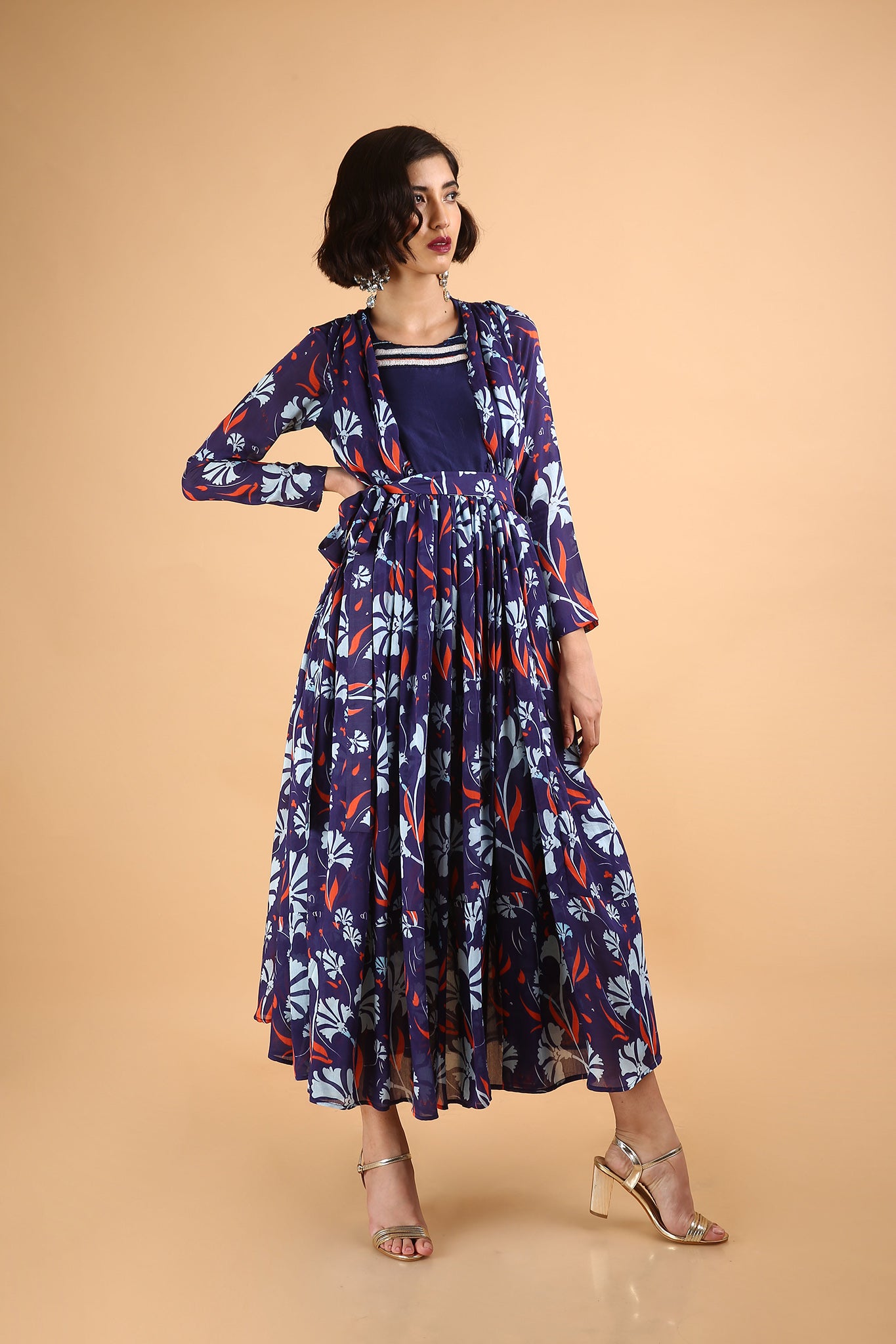 Printed and Embroidered Dress in Cotton Silk - sakshamneharicka.com