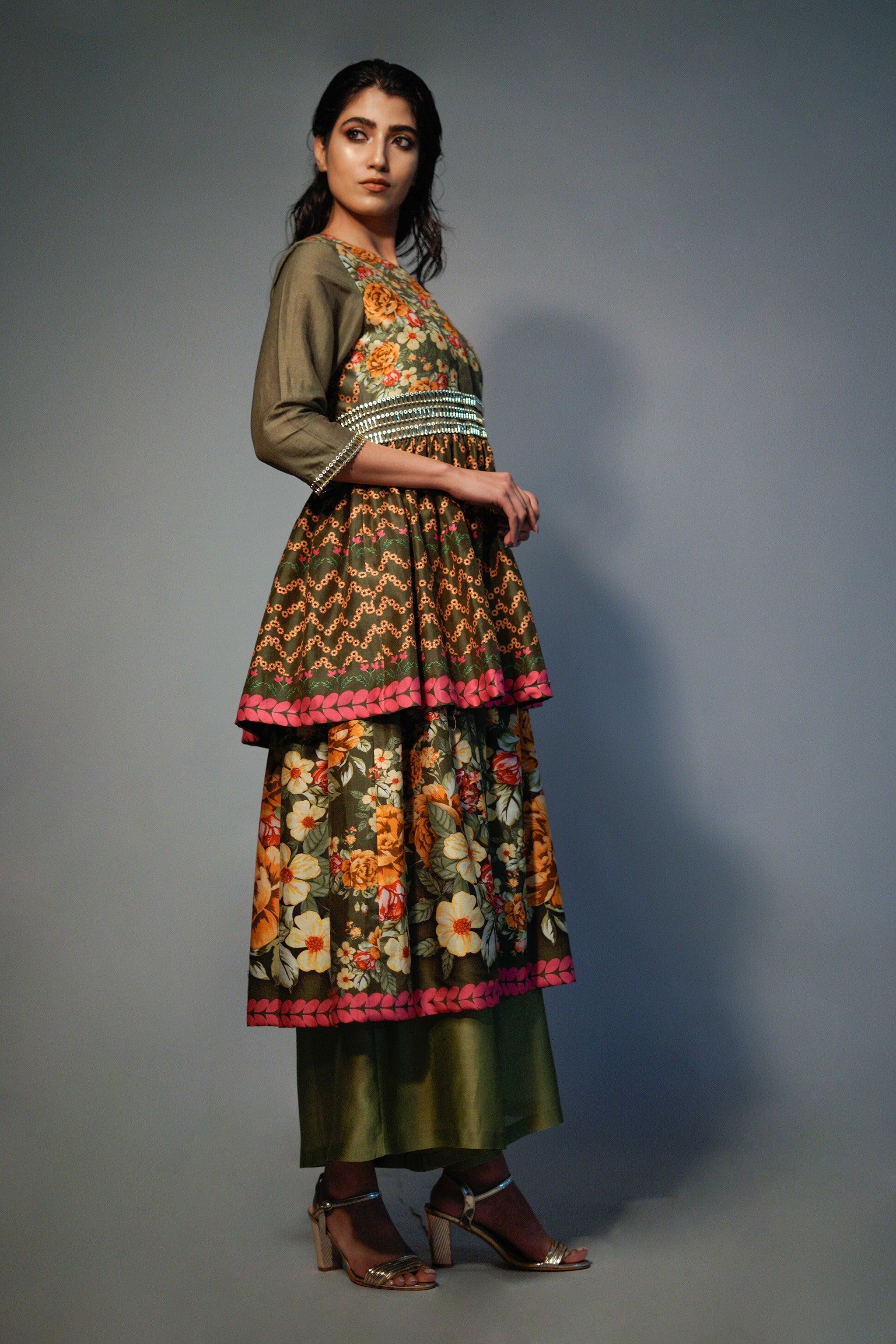 Janaki Olive Layered - Kurta Set