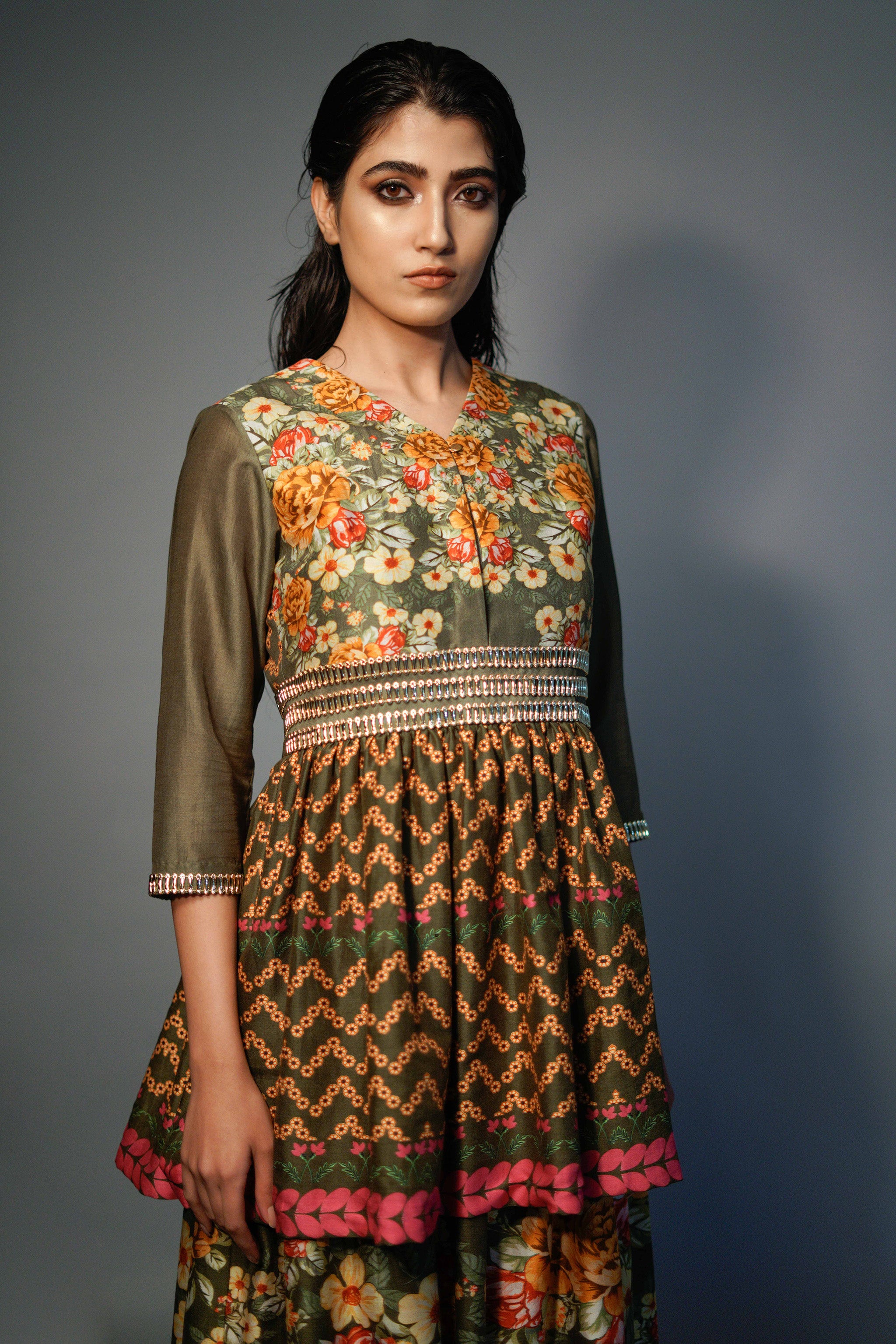 Janaki Olive Layered - Kurta Set