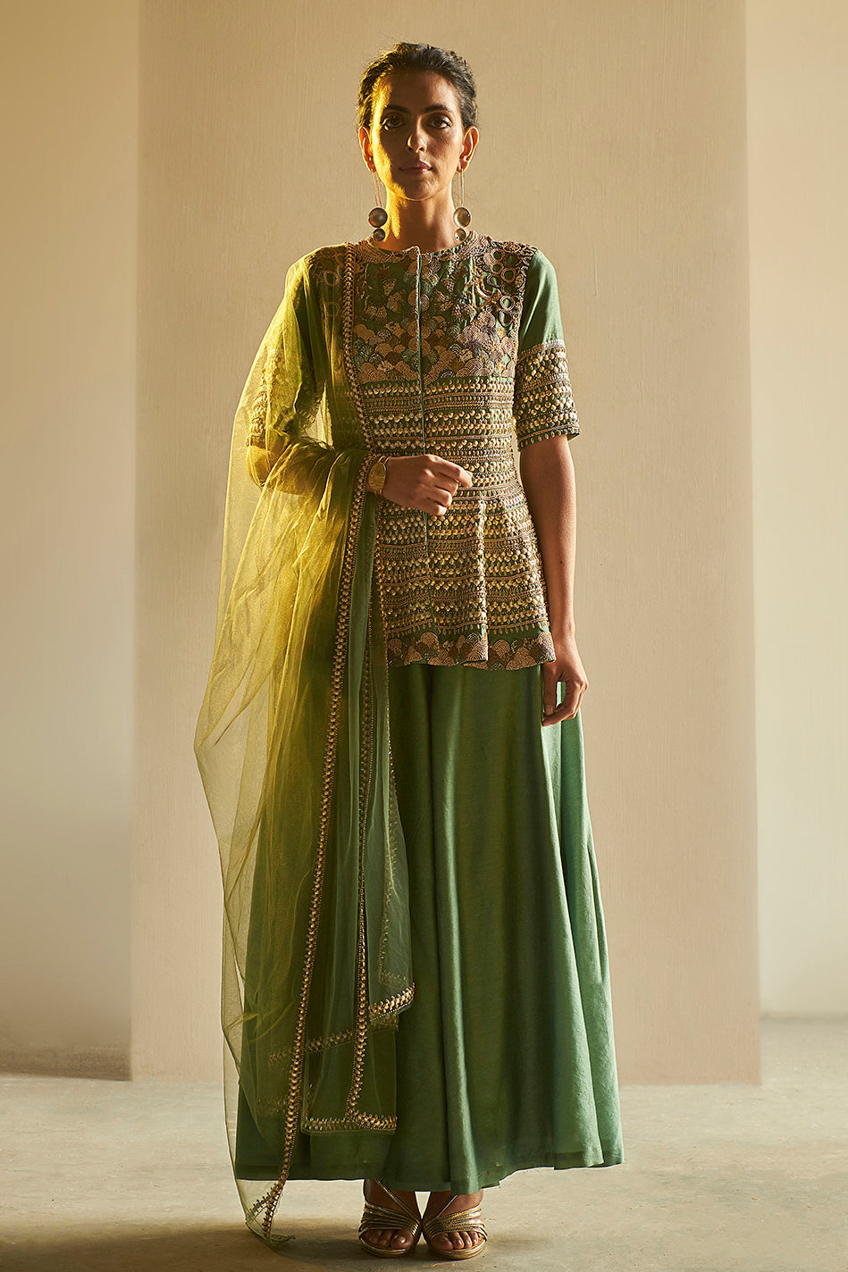 Gulposh - Green Sharara Set