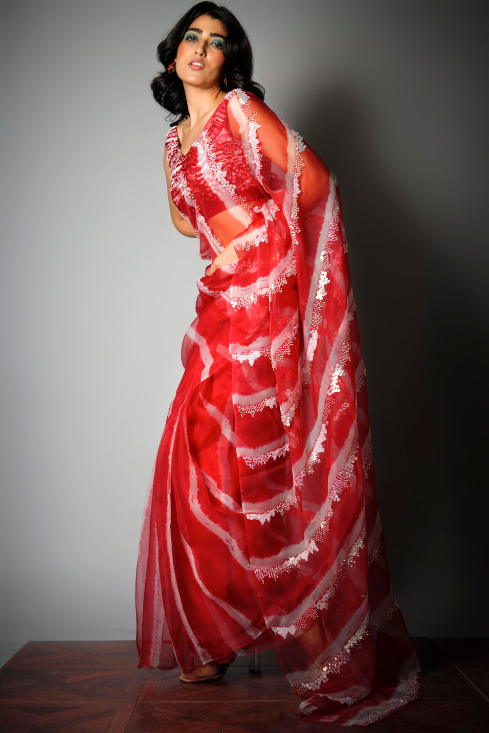 Red Iridescent - Saree