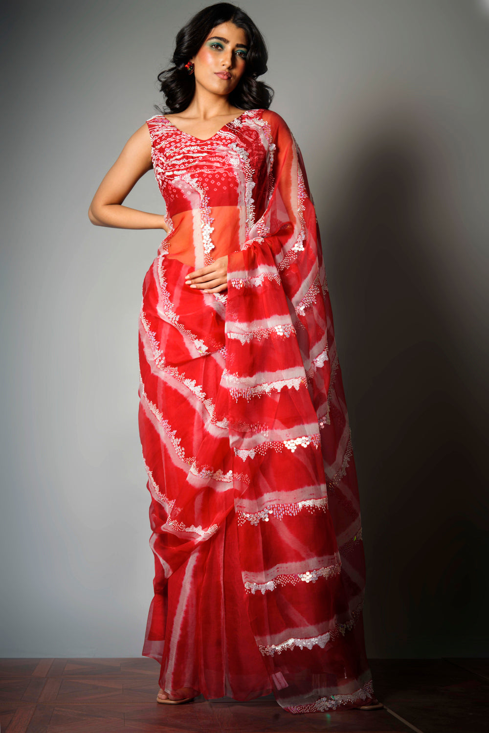 Red Iridescent - Saree