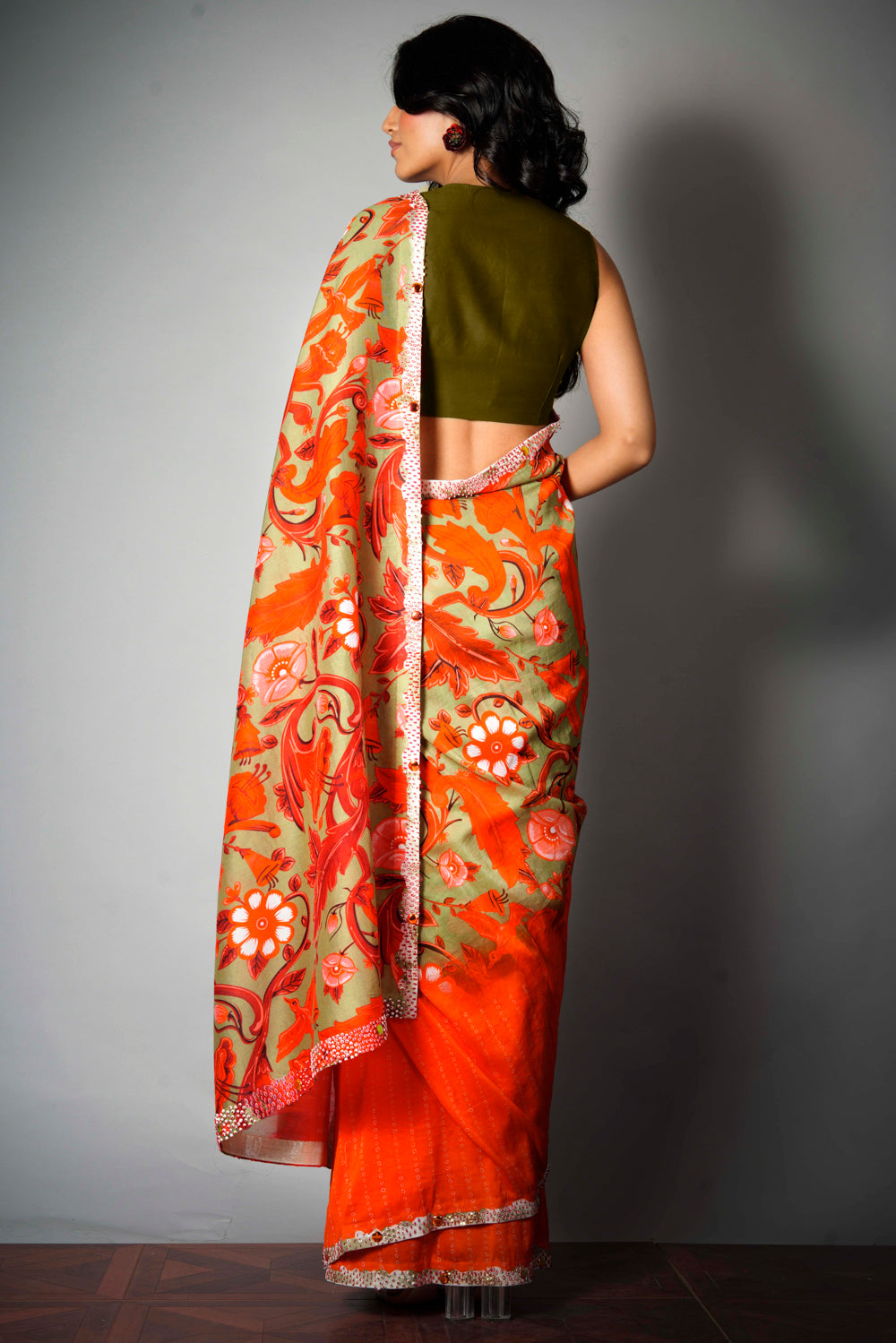 Red/Olive Spice Garden - Saree