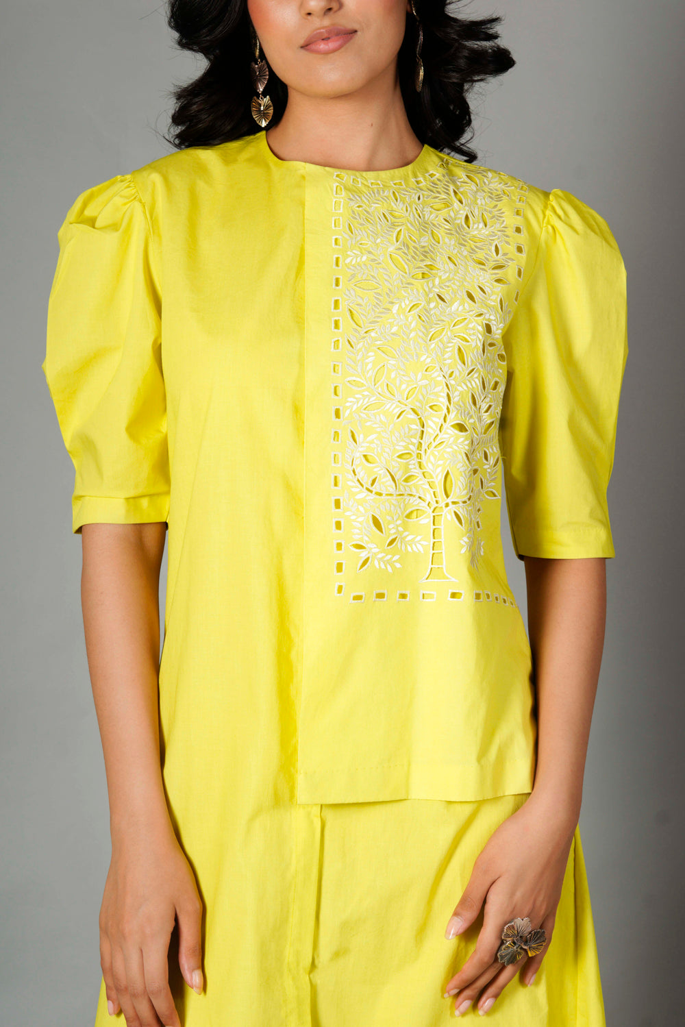 Yellow cutwork A-symmetrical - Dress