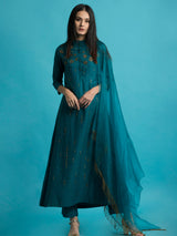 Teal Silk Kurta Set