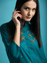 Teal Silk Kurta Set