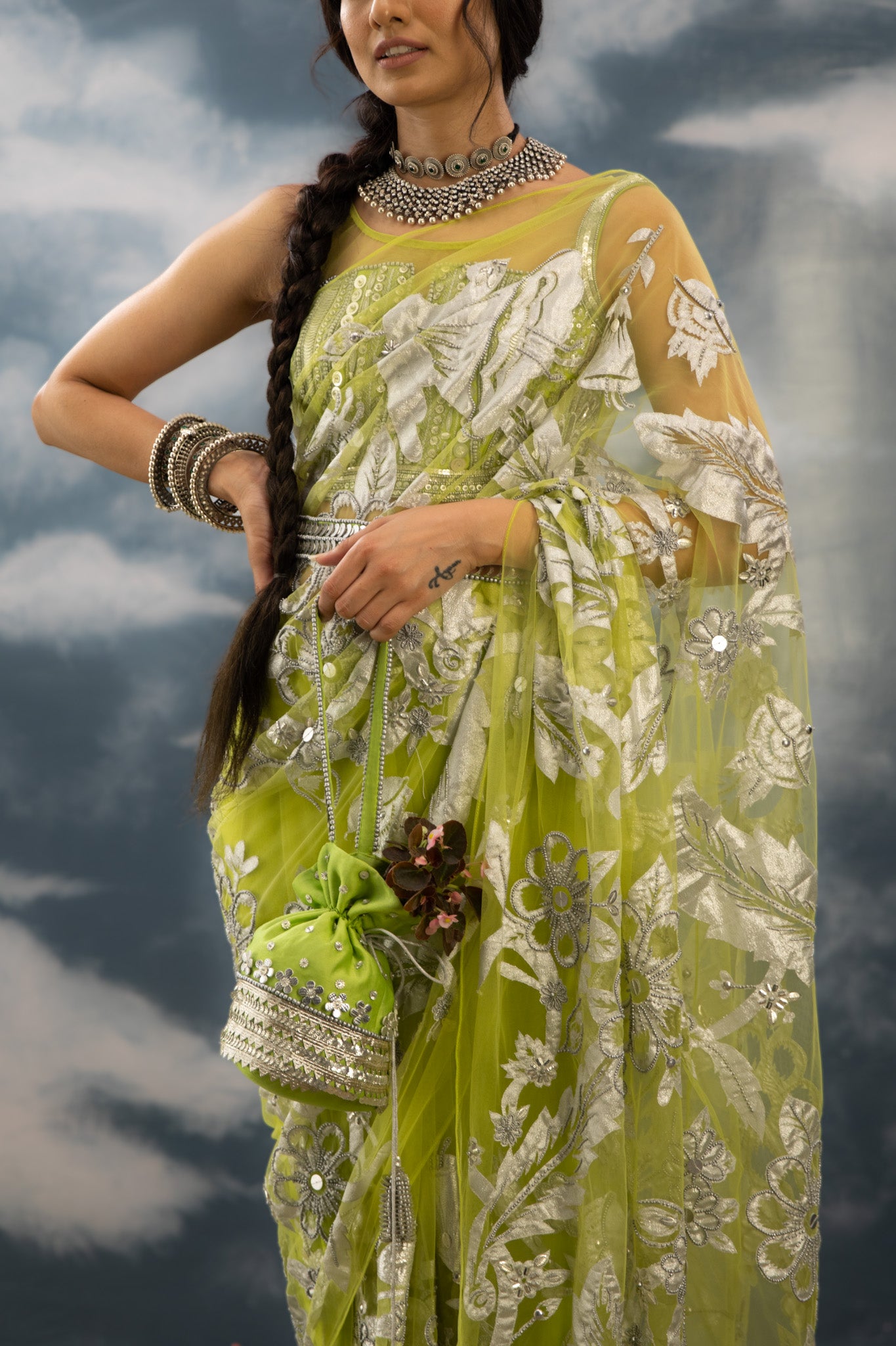 Iccha - Fully Embroidered Saree Set in Tulle