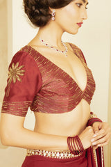 MAROON HAND EMBROIDERED - BLOUSE IN CHANDERI