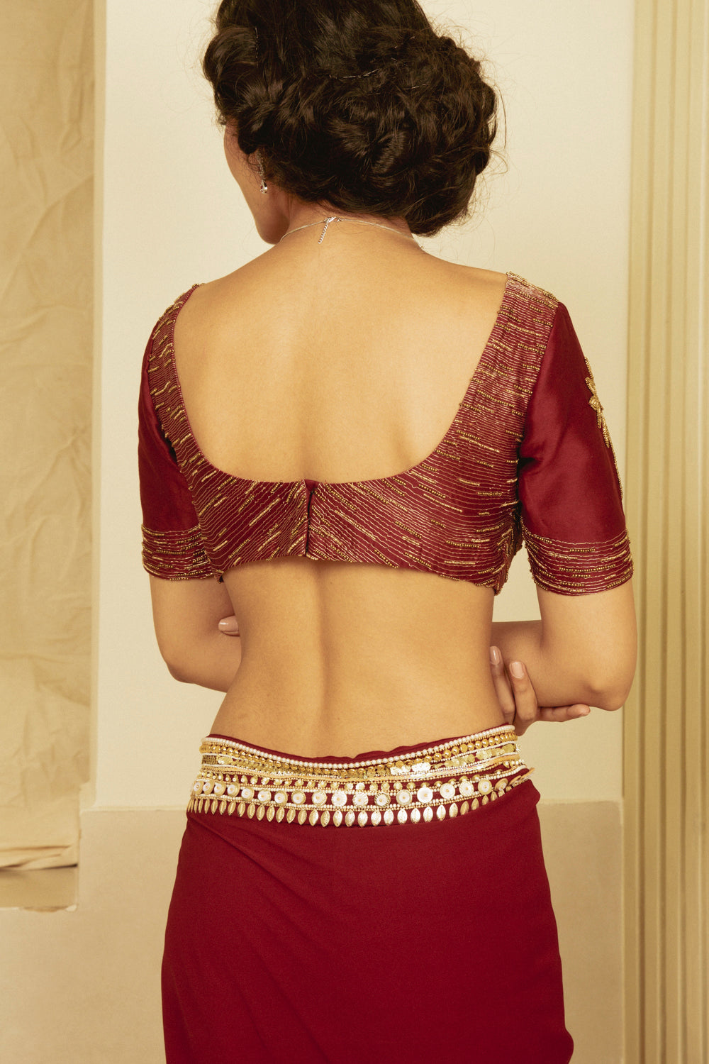 MAROON HAND EMBROIDERED - BLOUSE IN CHANDERI