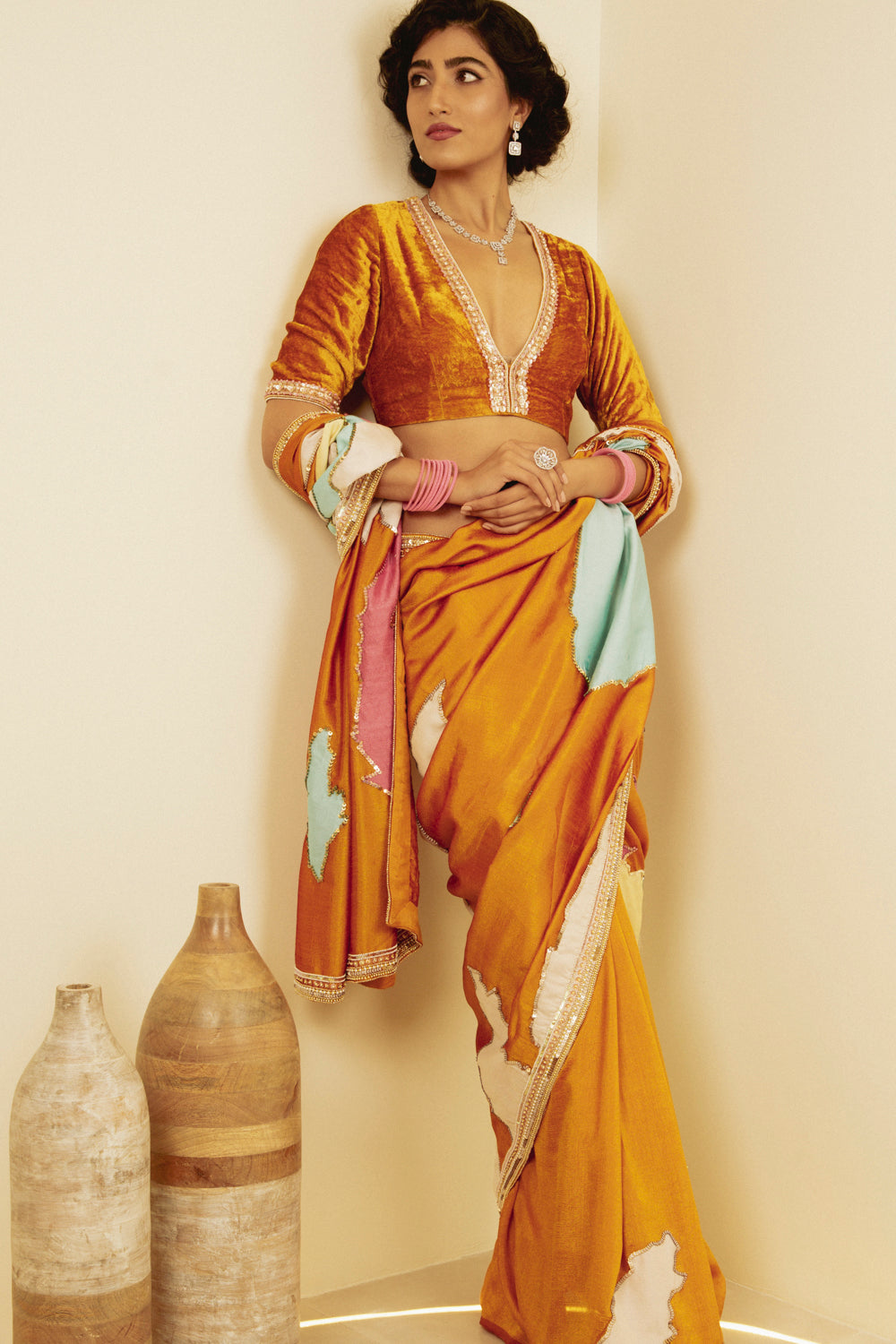 OCHRE HAND EMBROIDERED - BLOUSE IN VELVET