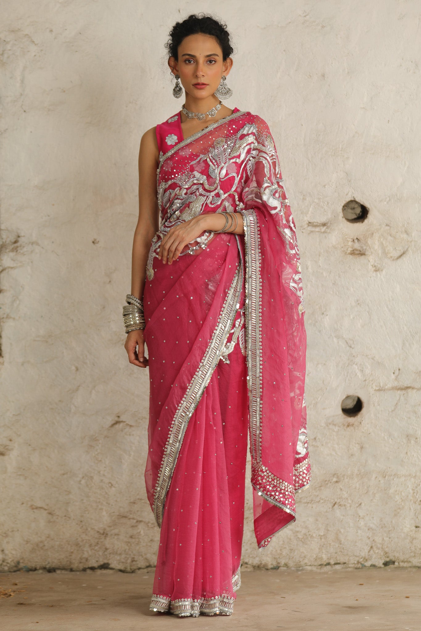 Pink Cosmos - Saree