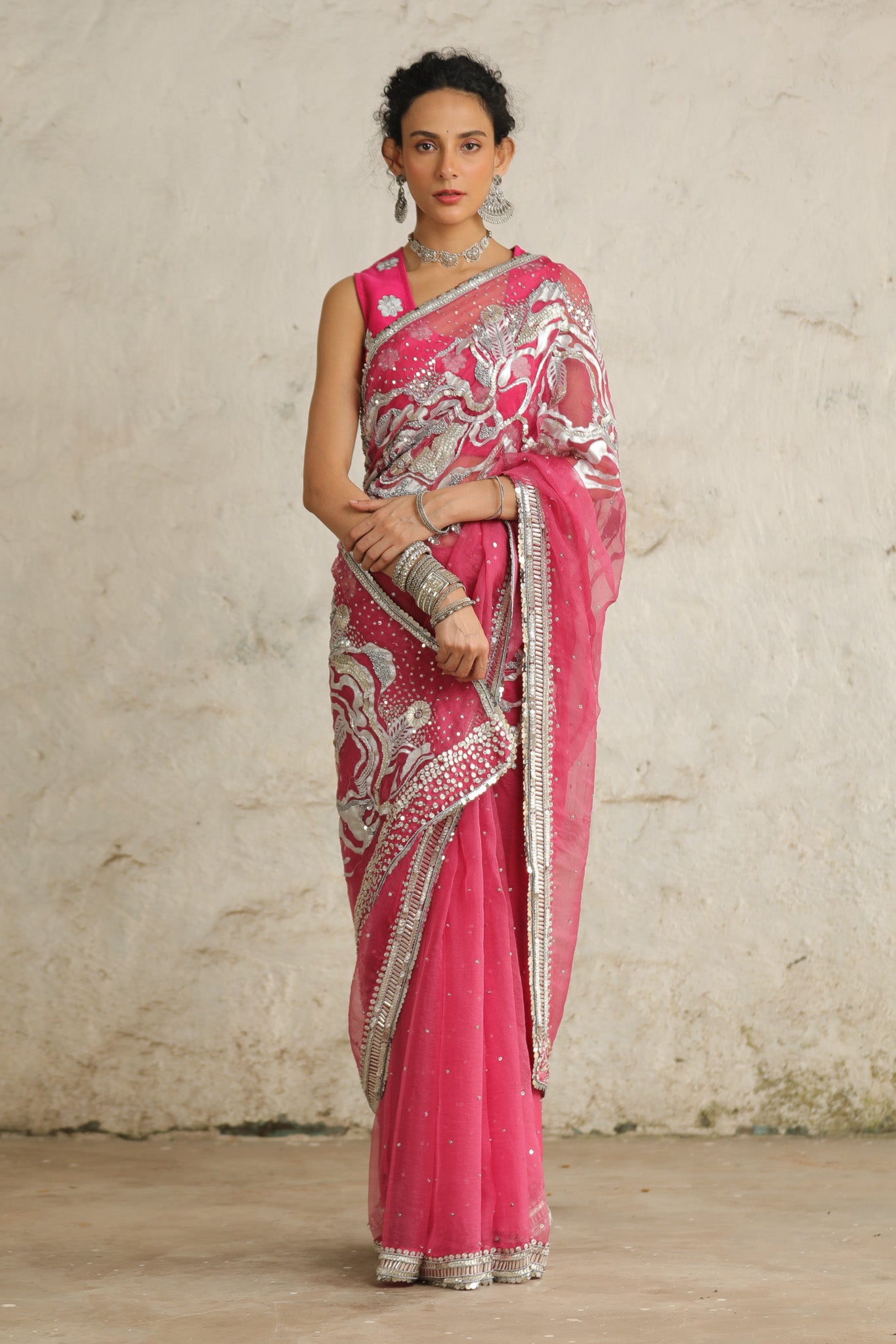 Pink Cosmos - Saree