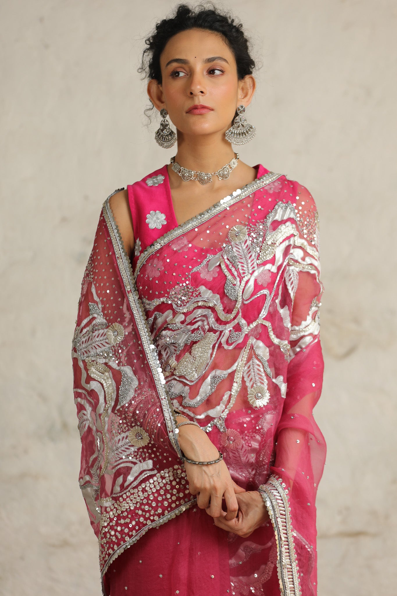 Pink Cosmos - Saree