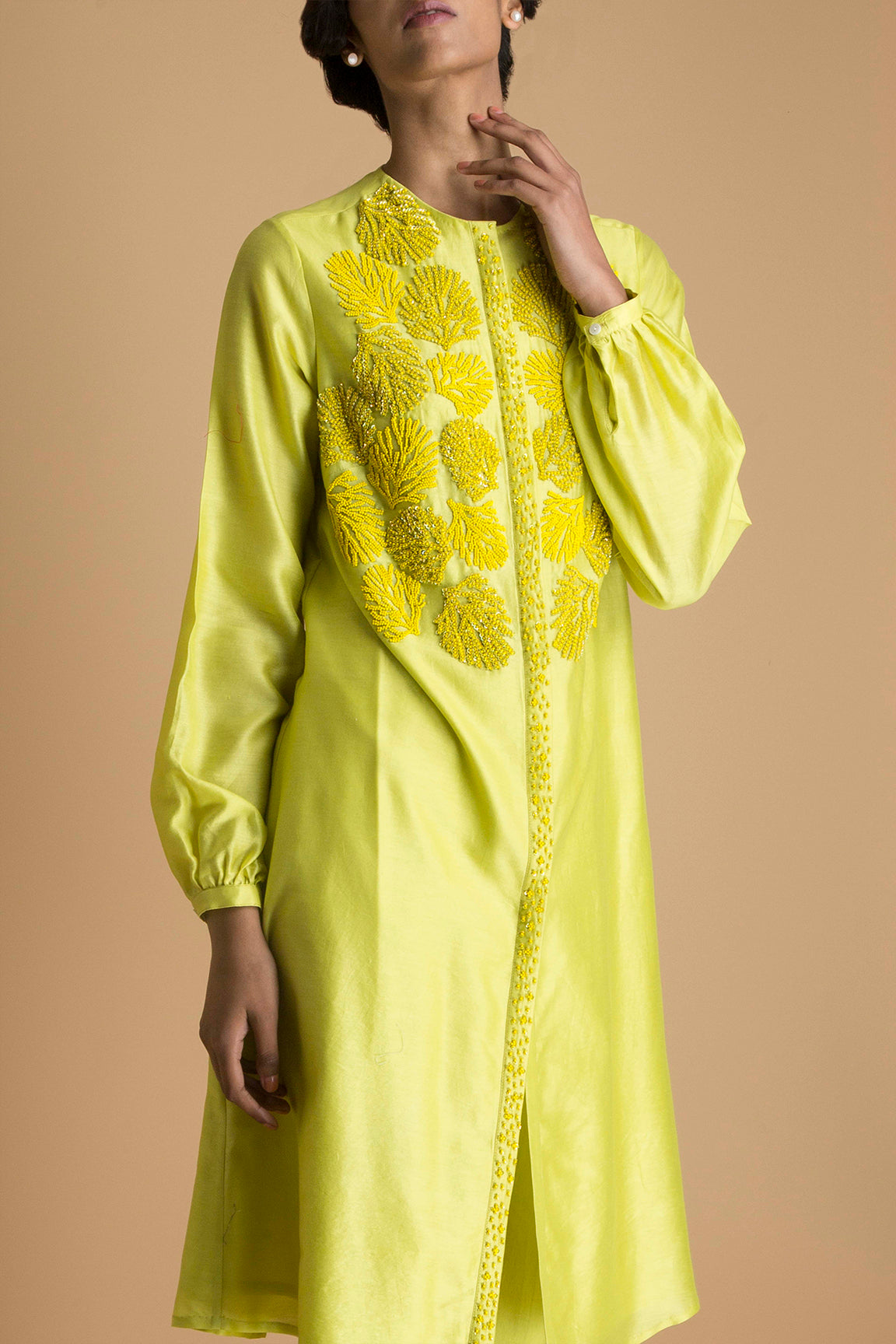 Bright - Embroidered Tunic Set in Chanderi - sakshamneharicka.com