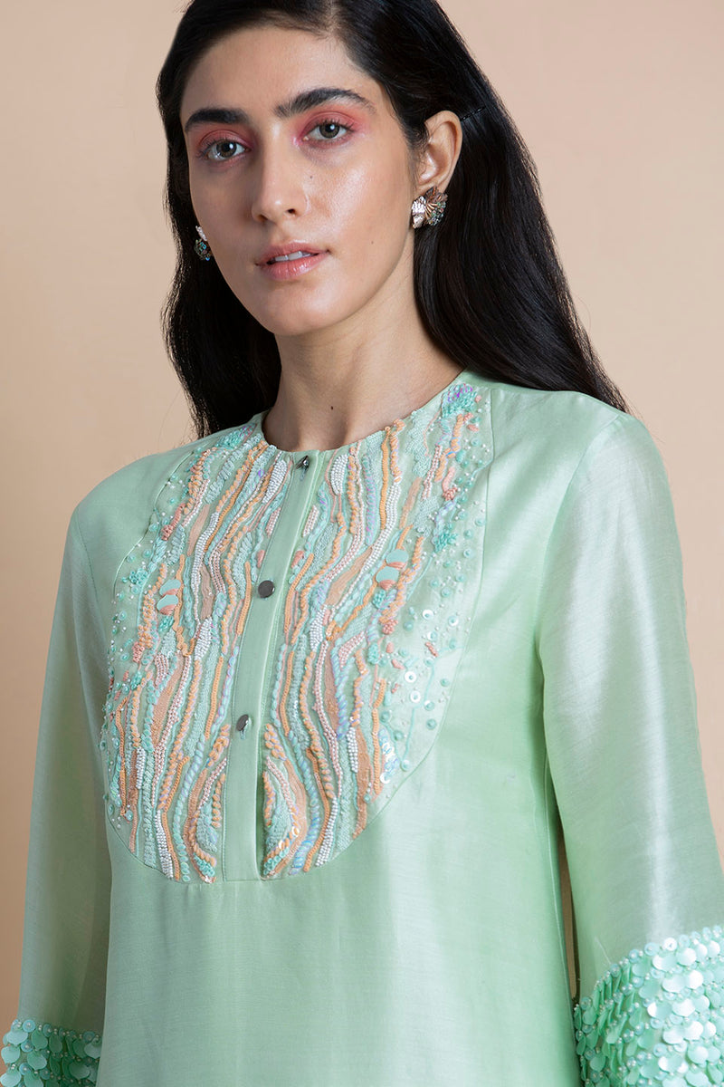 Neo Mint Embroidered Tunic Set