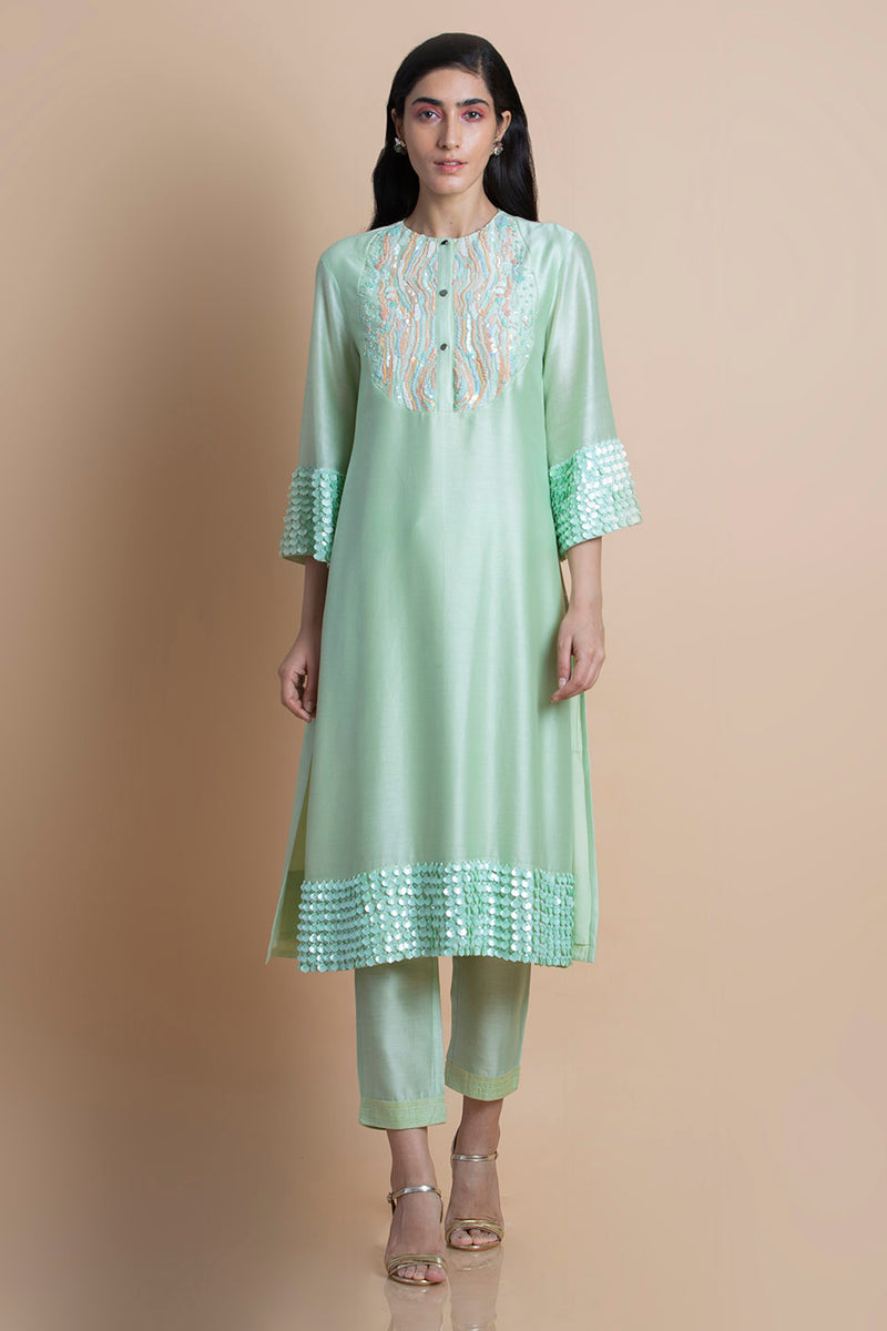 Neo Mint Embroidered Tunic Set